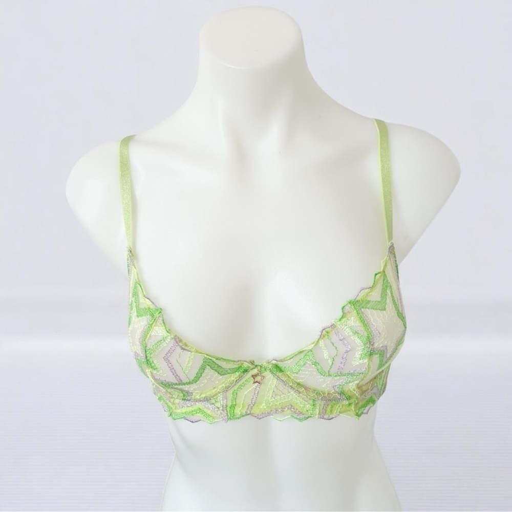 Savage X Fenty Lace Bra Lime Green Embroidered – Size 32C